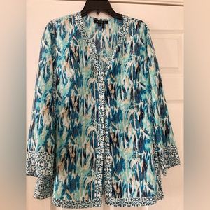 Beautiful watercolor blue green and yellow blouse